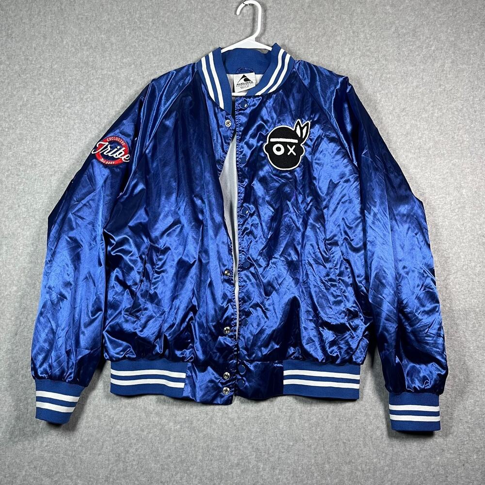Tribe Varsity Satin Bomber Jacket Men's Size XL Blue Embroidered Augusta